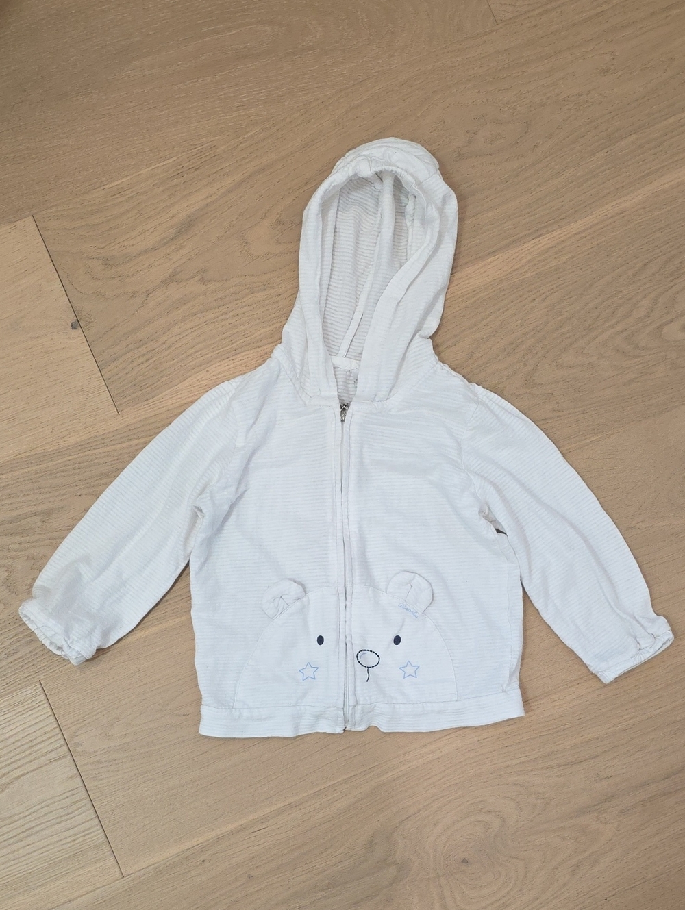 Absorba White Hooded Zip Sweatshirt with Bear Face Detail